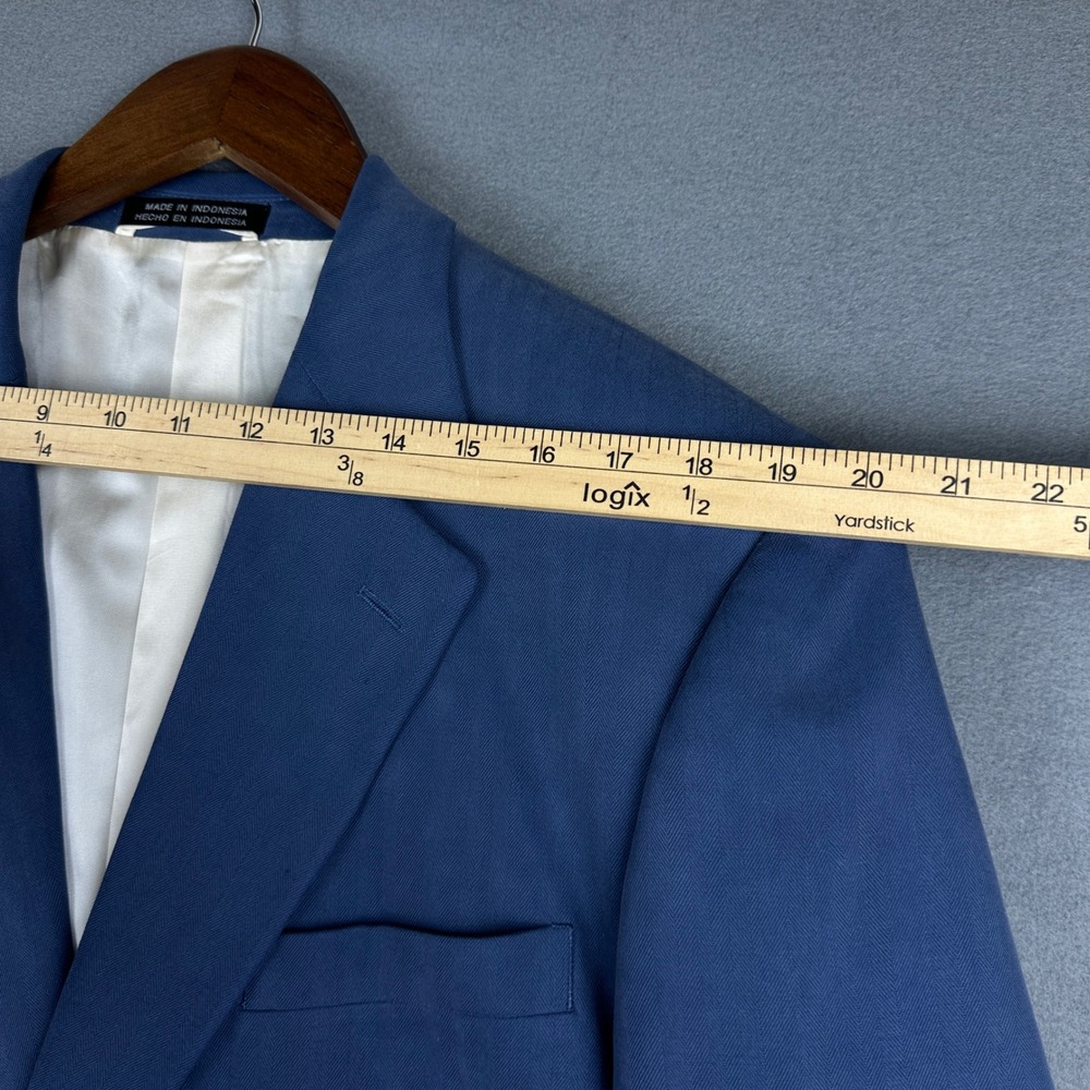 Stafford Executive Mens 44R Blue Pure Washed Silk Herringbone Blazer Sport Coat - Picture 11 of 14